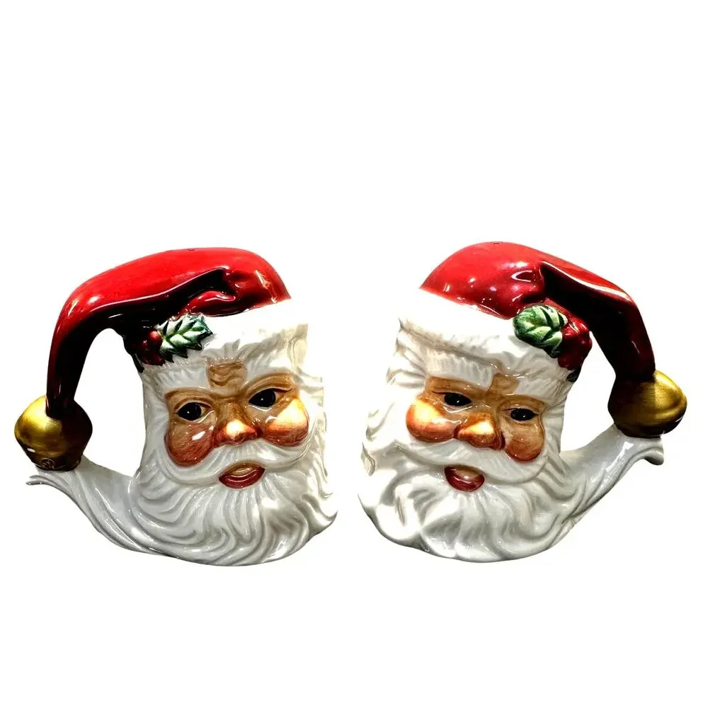 Fitz and Floyd Vintage Holiday Santa Claus Face Salt and Pepper Shaker Set